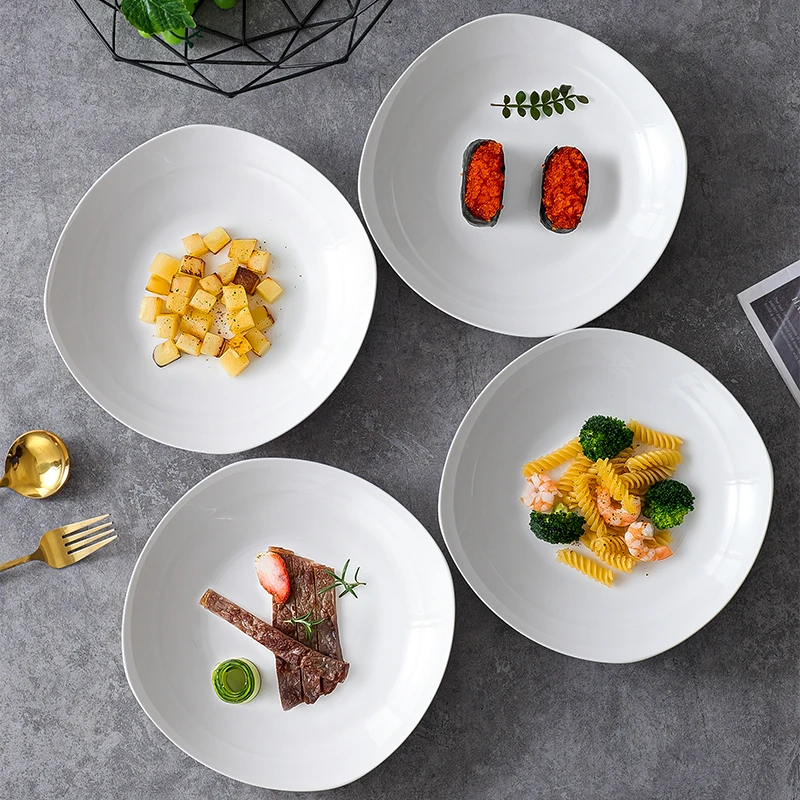 句途9英寸窝边方盘新骨瓷釉下彩家用4只深盘菜盘汤盘白色陶瓷餐具