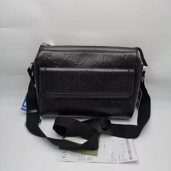 95新 GUCCI/古驰  98新 16038 古驰 黑色全皮压纹压花斜挎包单肩