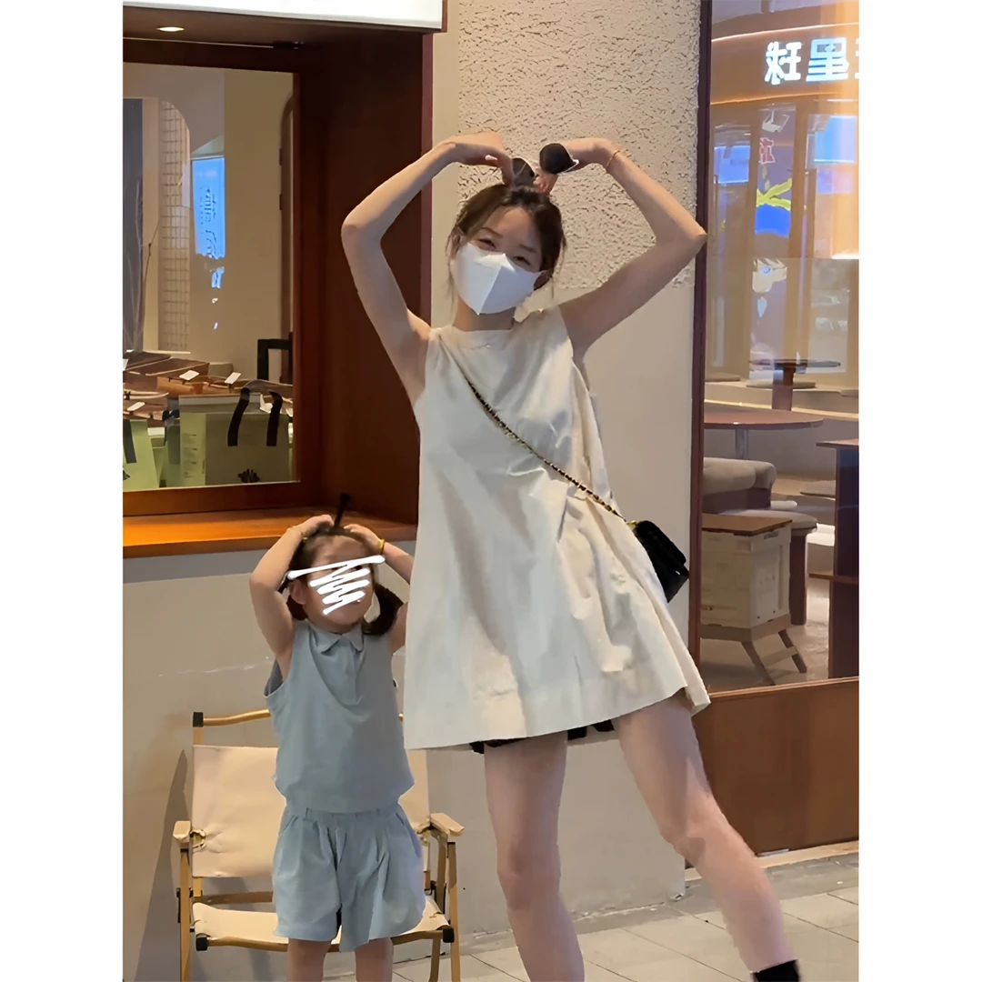 韩版设计感口袋纯色无袖背心裙女夏小个子宽松连衣裙显瘦短裙