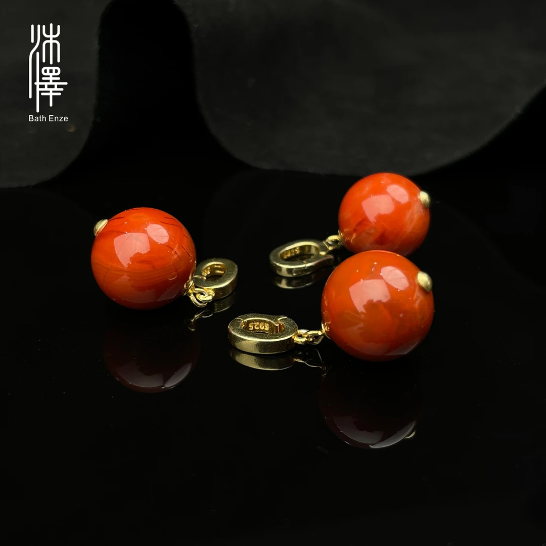 沐泽[一粒南红]925银万能扣13mm瓦西南红圆珠吊坠（多样性发其一）