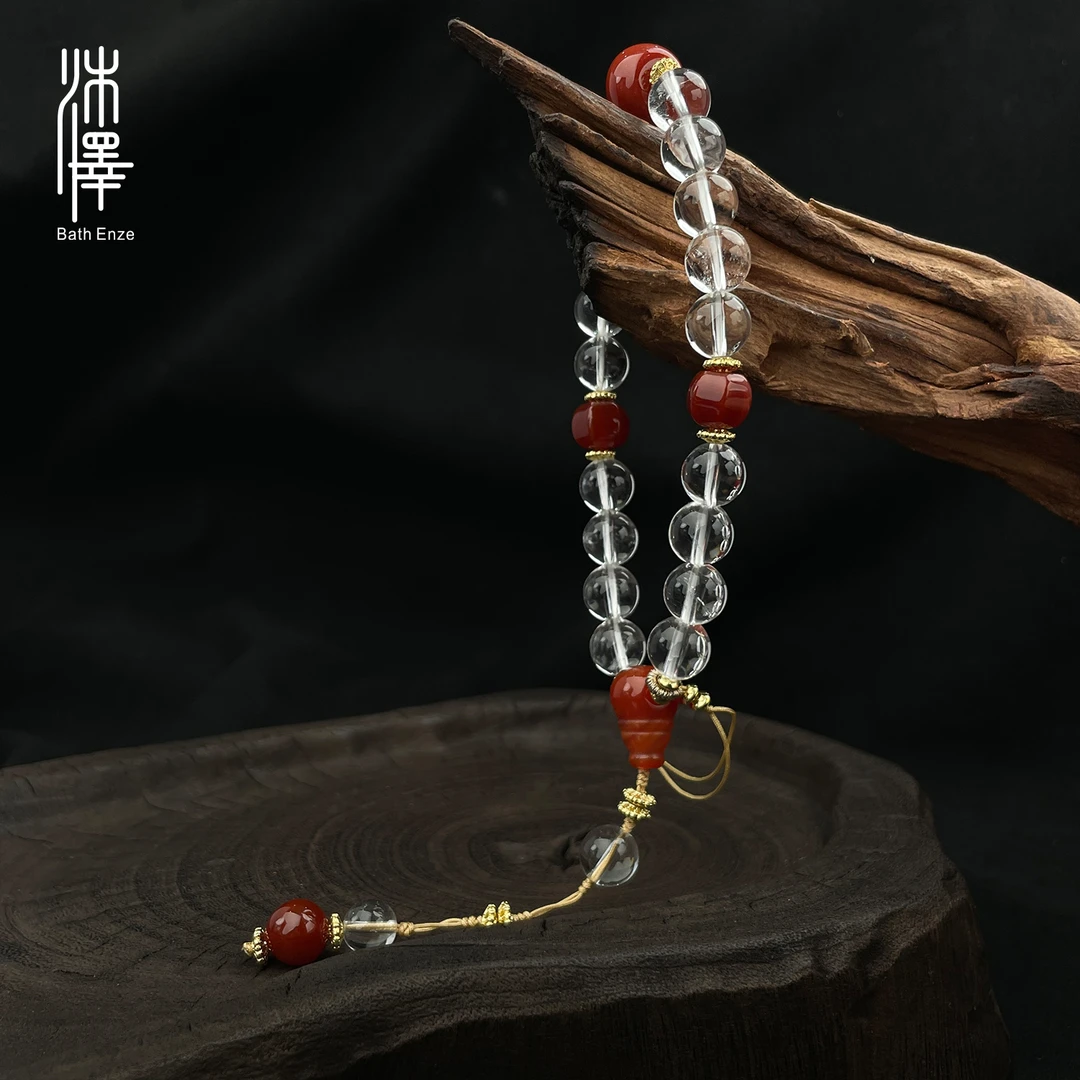 沐泽【岁月惊鸿】10-11mm白水晶南红玛瑙手持手捻手串