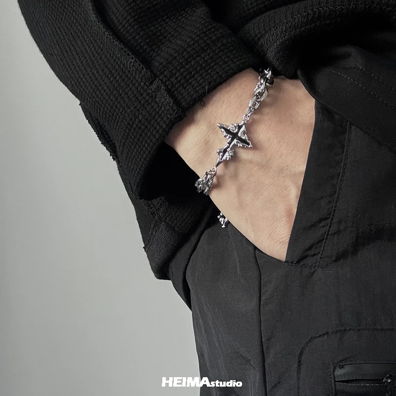 钛钢手链 原创溶解暗黑十字架手链男百搭小众设计高级感美式男生
