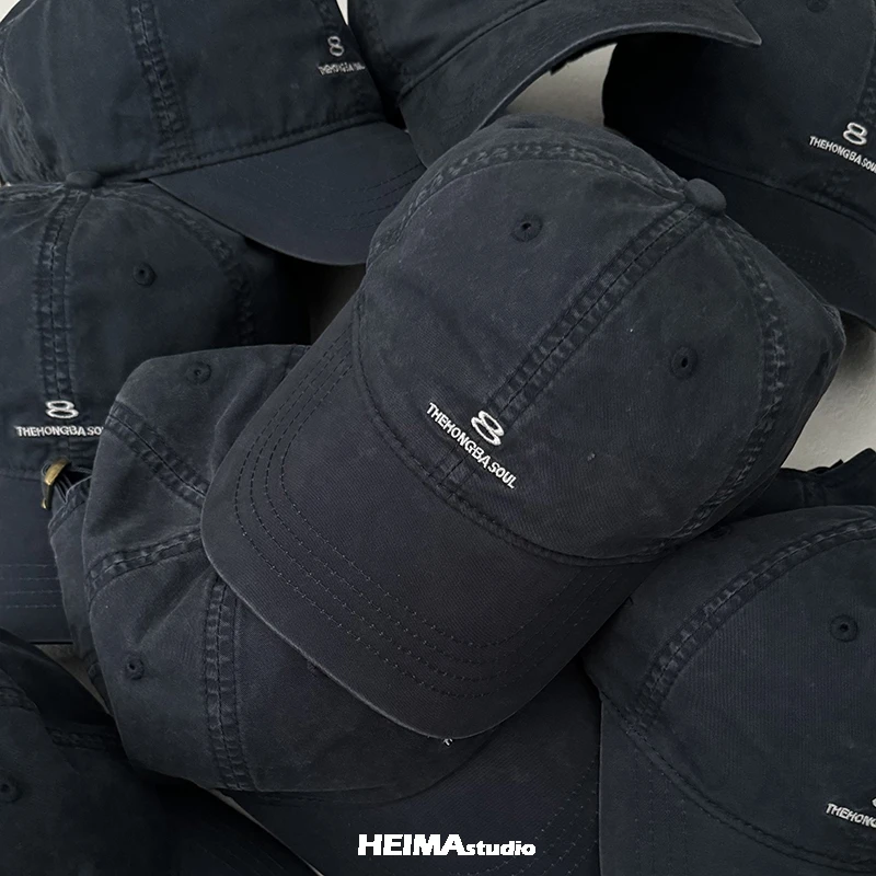 新款原创水洗小众字母深顶大头棒球帽男简约美式街头鸭舌帽女简约