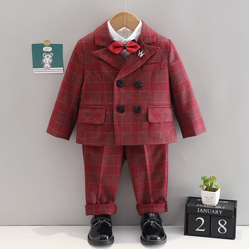 男童西装套装新款秋冬花童婚礼服演出服中小童英伦表演服儿童礼服