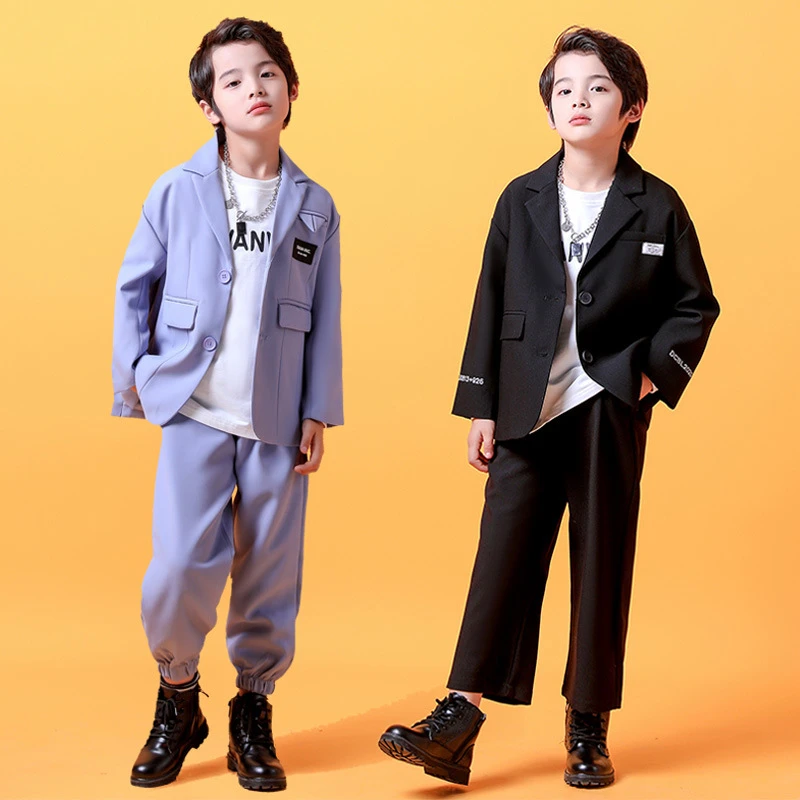 儿童街舞潮服套装秋冬男女童超帅走秀西服hiphop嘻哈爵士舞演出服