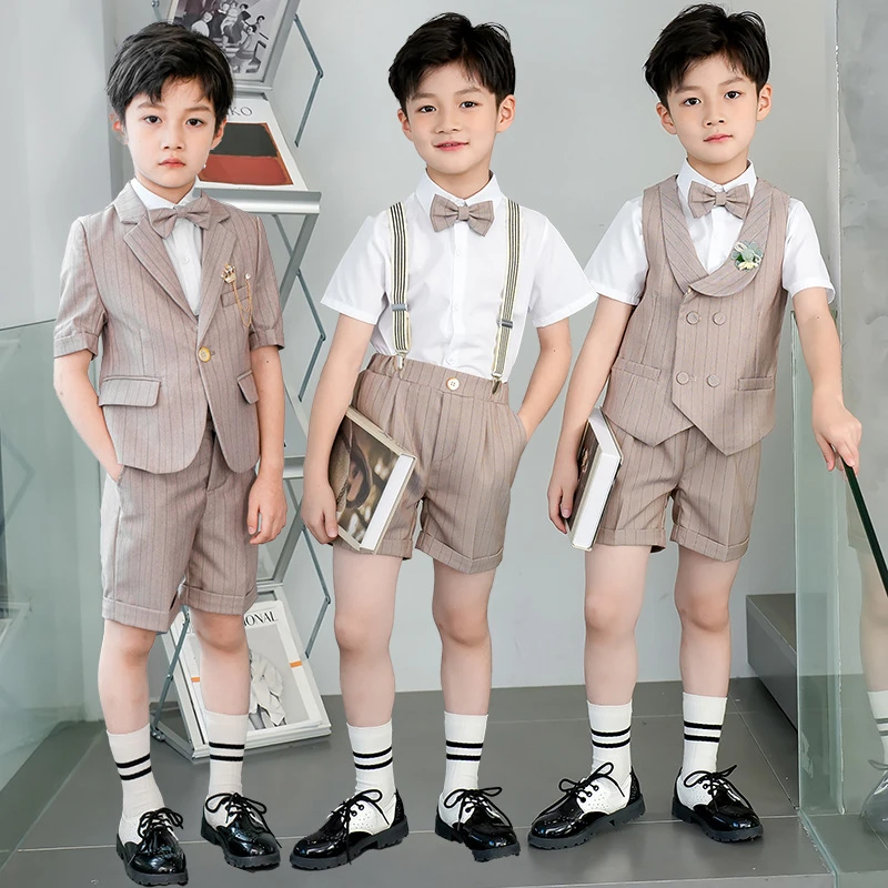 男童礼服帅气套装春夏条纹款儿童小西装六一钢琴主持花童演出服夏