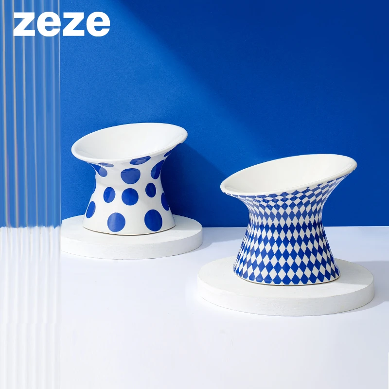 ZEZE高脚宠物碗保护颈椎陶瓷拒绝黑下巴猫咪狗狗粮碗水碗