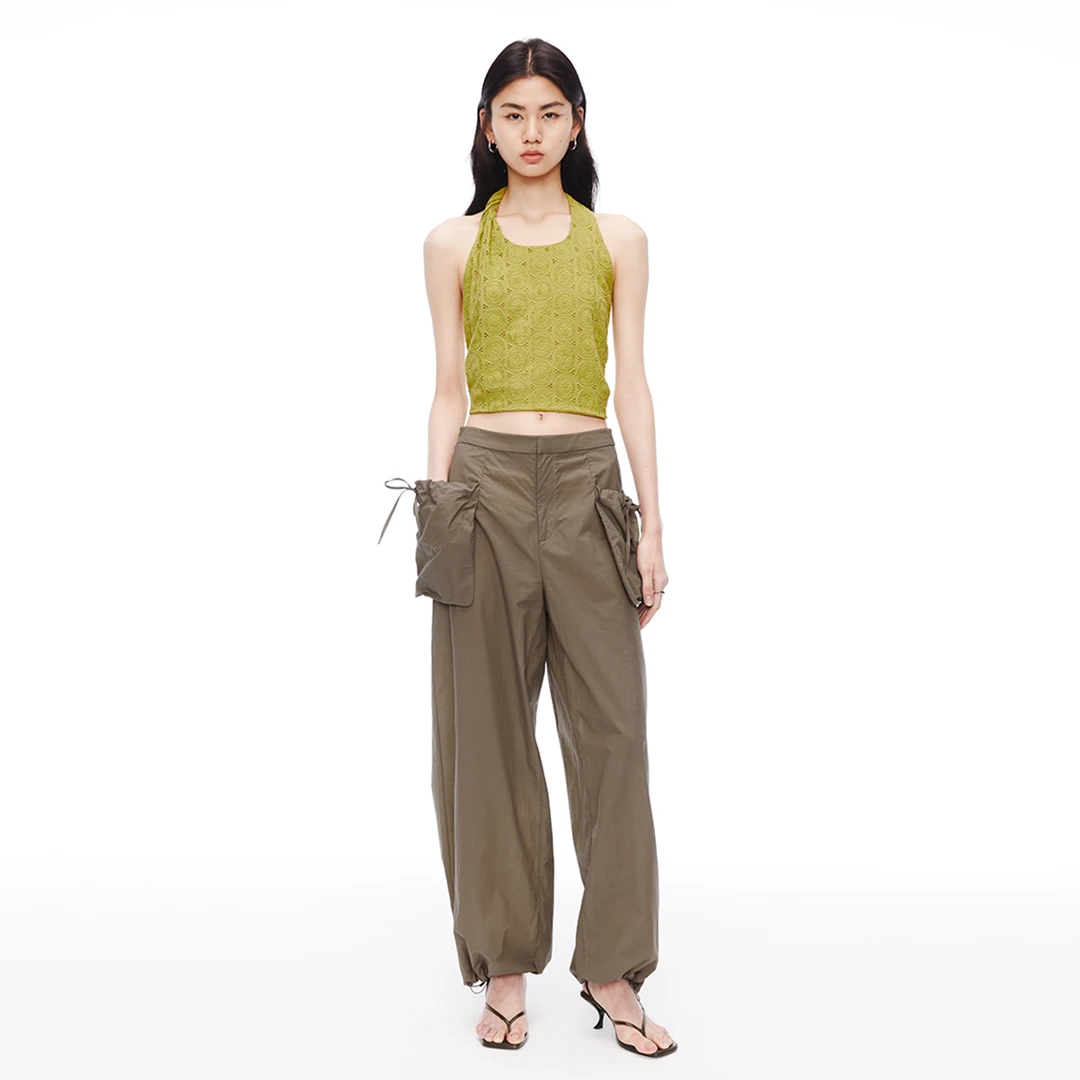 sagestudio沙丘棕抽褶兜袋棉锦空气降落伞工装裤