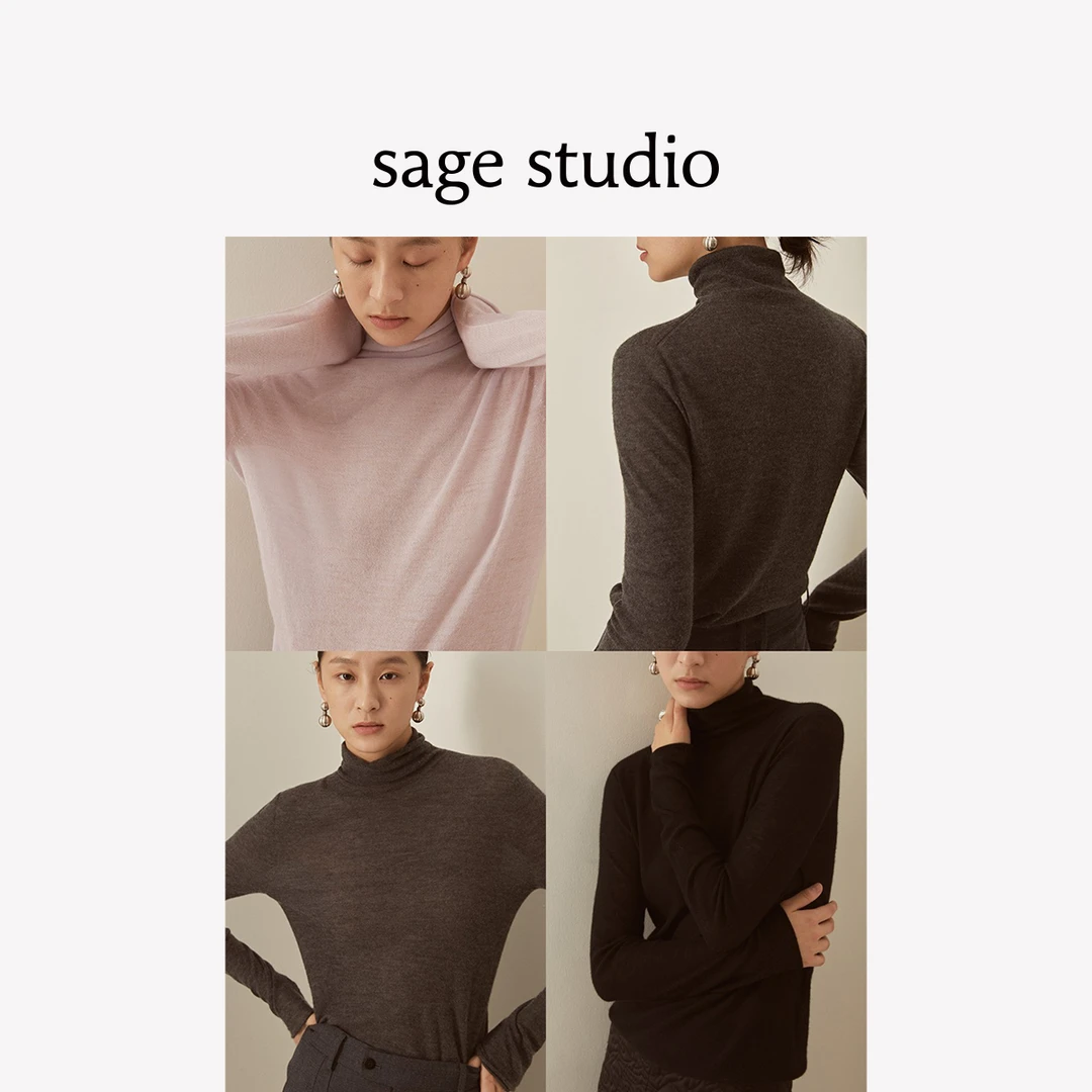 sagestudio 100%超细羊绒“Elgin纱线”三色半高领针织打底上衣