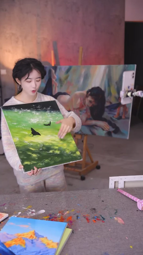 【闪购商品】绘画水中蝴蝶丙烯画纯手绘