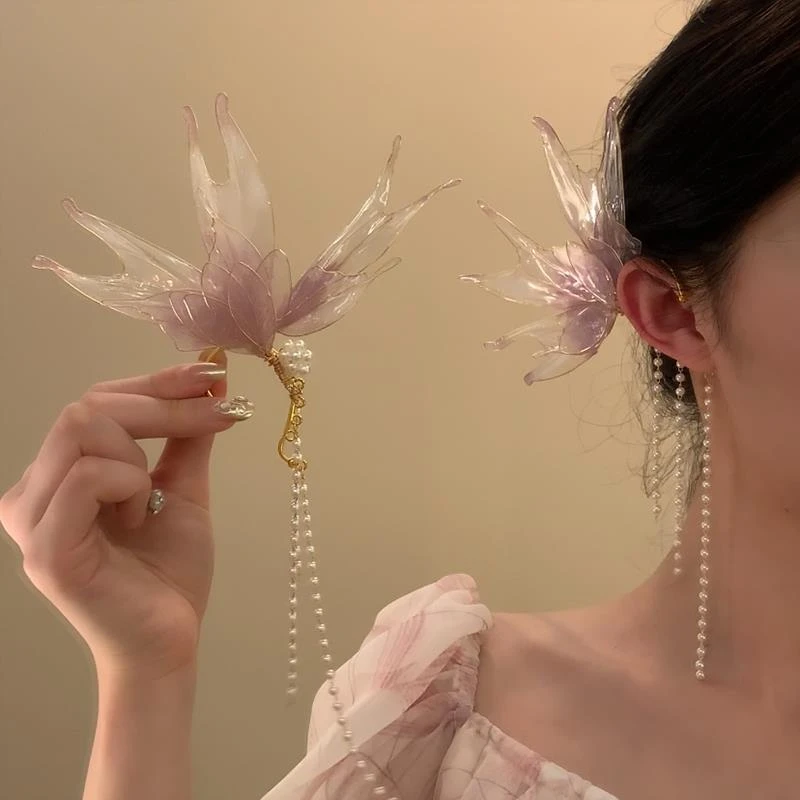 灵蝶仙春夏季超仙蝴蝶流苏耳挂耳环女小众甜美耳饰国风汉服配饰