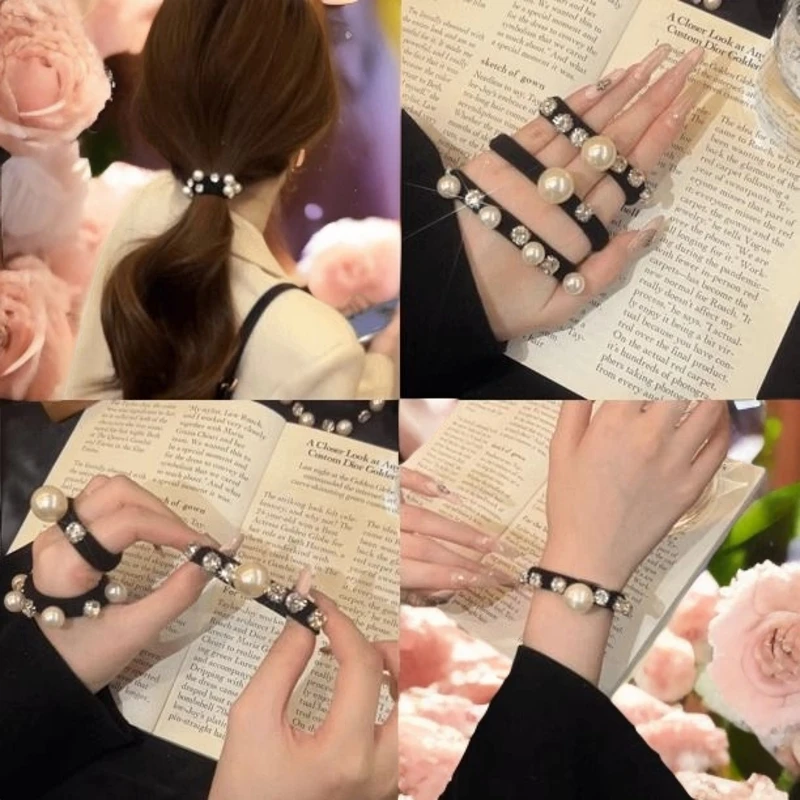 韩国风贝珠韩系头绳女生高马尾丸子头扎马尾高级千金感发圈橡皮筋