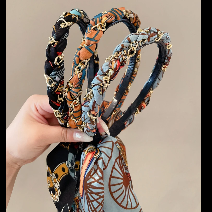 复古链条飘带发卡发箍女编发一体系带头箍夏天头饰头饰发箍手工