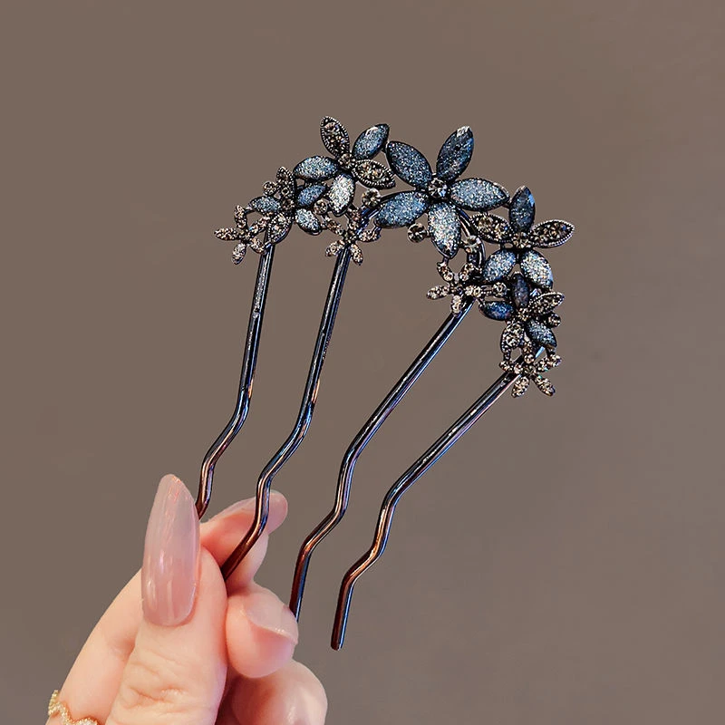 新中式高级感花朵插梳发簪丸子头发梳汉服后脑勺盘发簪子发钗头饰