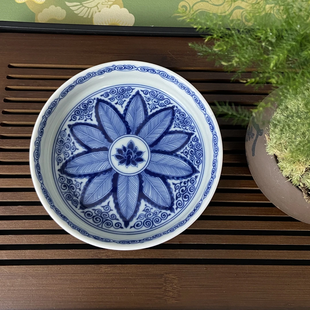 景德镇青花陶瓷茶具手工仿元青花芭蕉叶大壶承