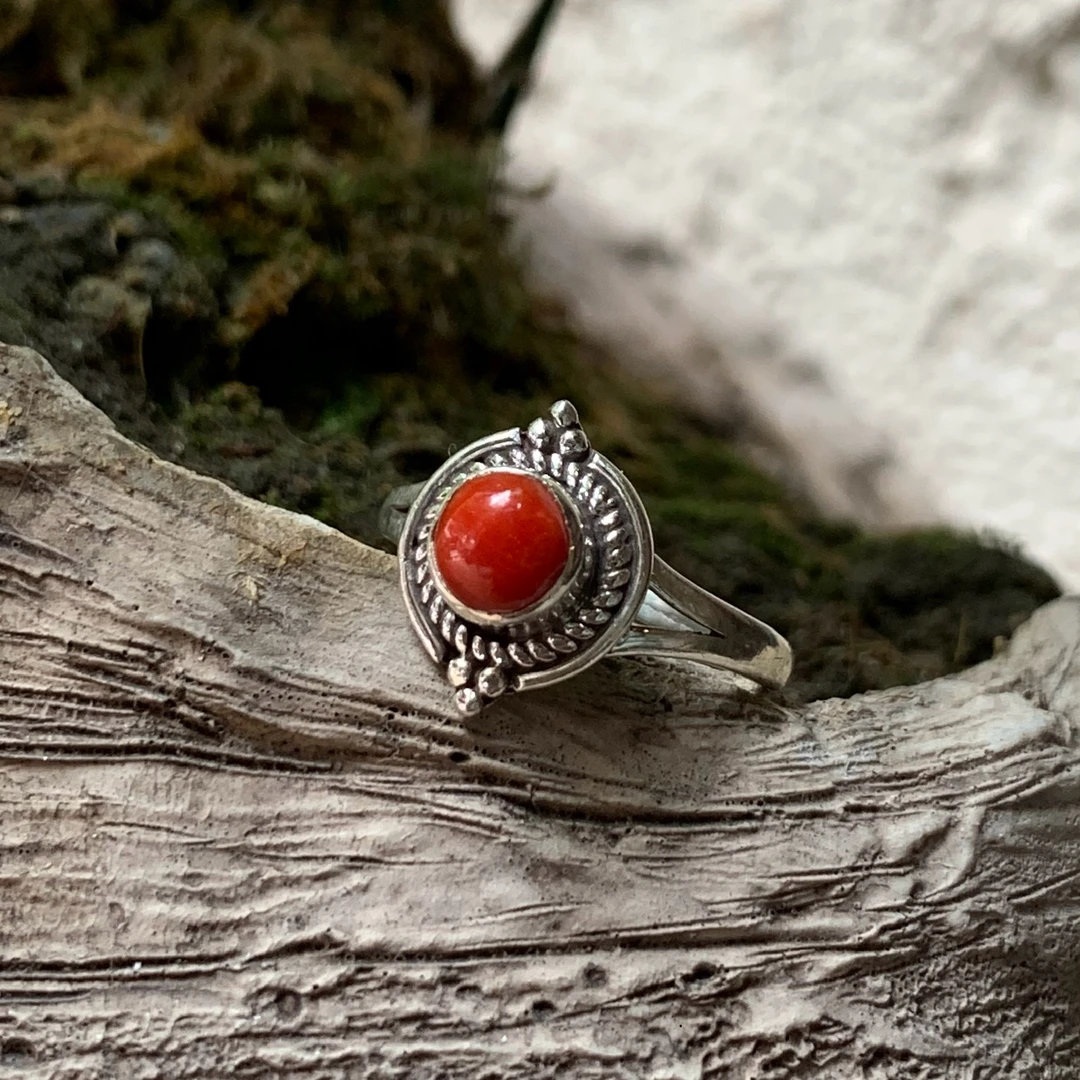 925银戒指 藏式复古红色个性戒指民族风