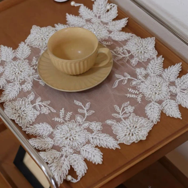 复古蕾丝手工钉珠盖巾小家电防尘罩布方形法式餐垫盖布空气炸锅罩