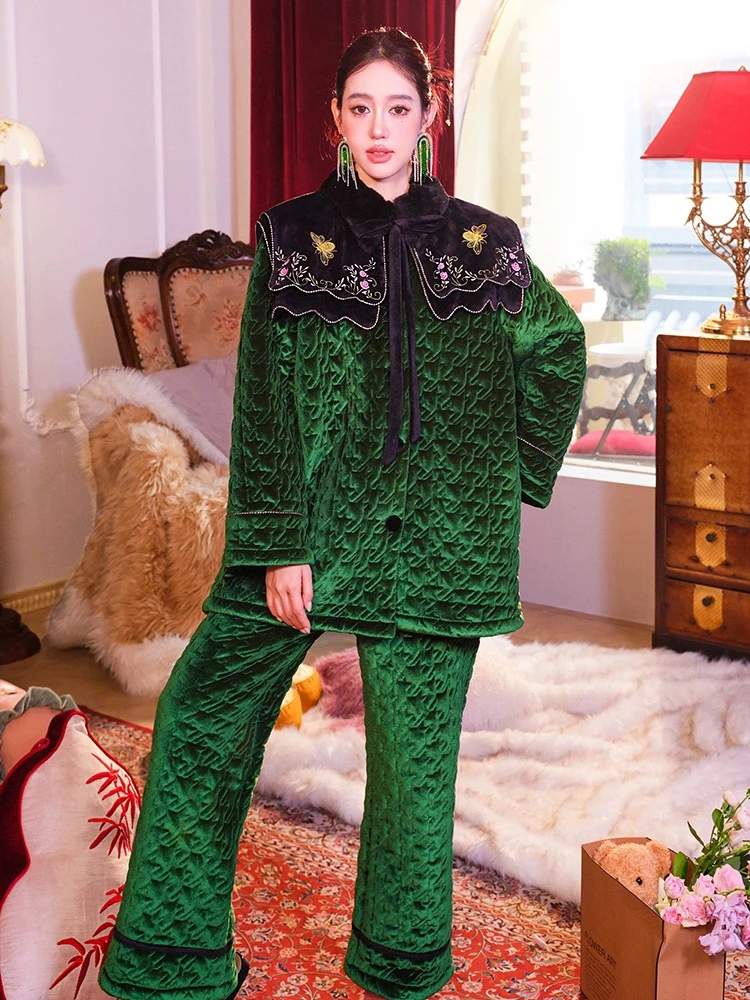 原创珠光宝气加绒加厚可外穿家居服