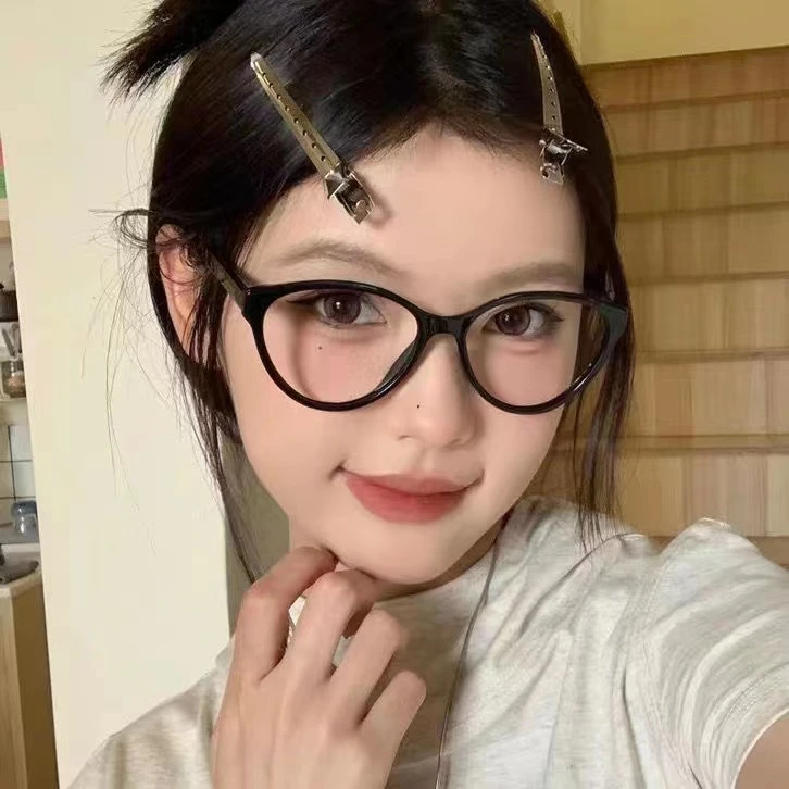 欧美辣妹猫眼三角形平光眼镜女可配度数近视镜防蓝光素颜眼镜框架