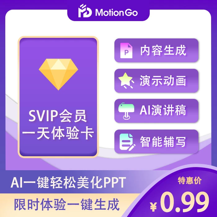 【0.99】AI生成PPT一天SVIP限时特惠！