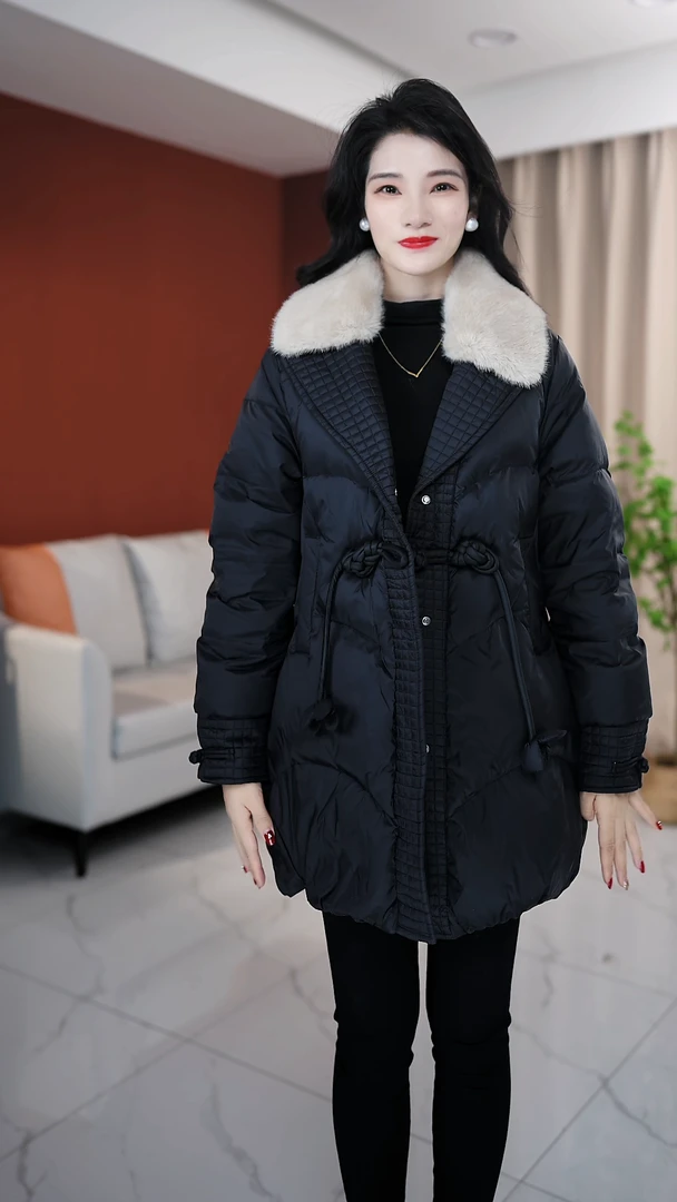 新款气质显瘦洋气中长款大码带毛领羽绒服外套时尚大码女装