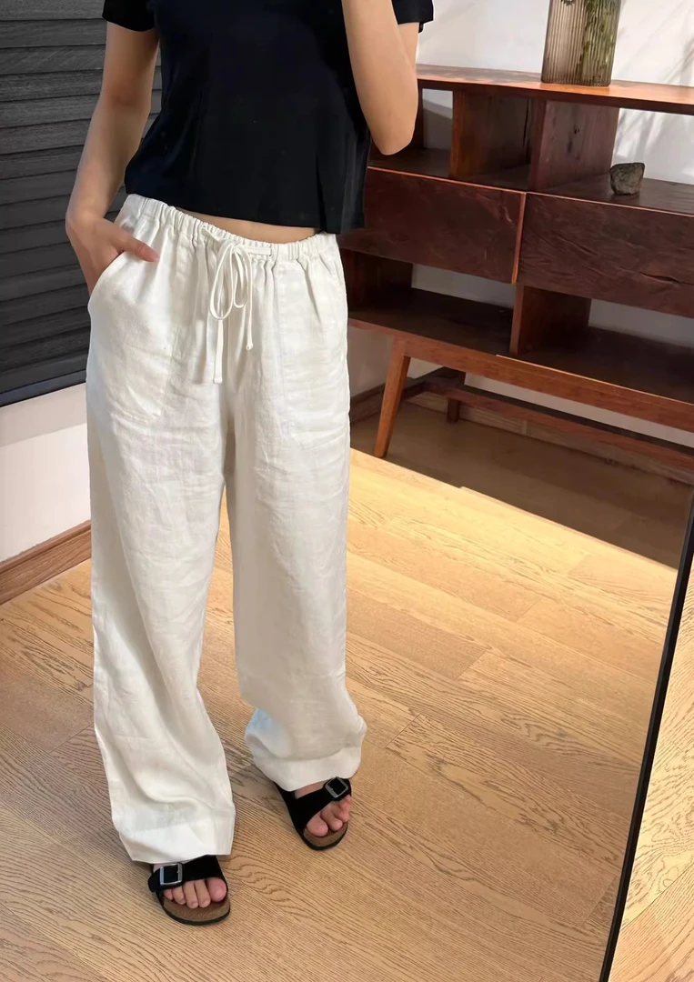 【夏款上新】白色天丝亚麻阔腿裤垂感高腰直筒裤显瘦棉麻长春游