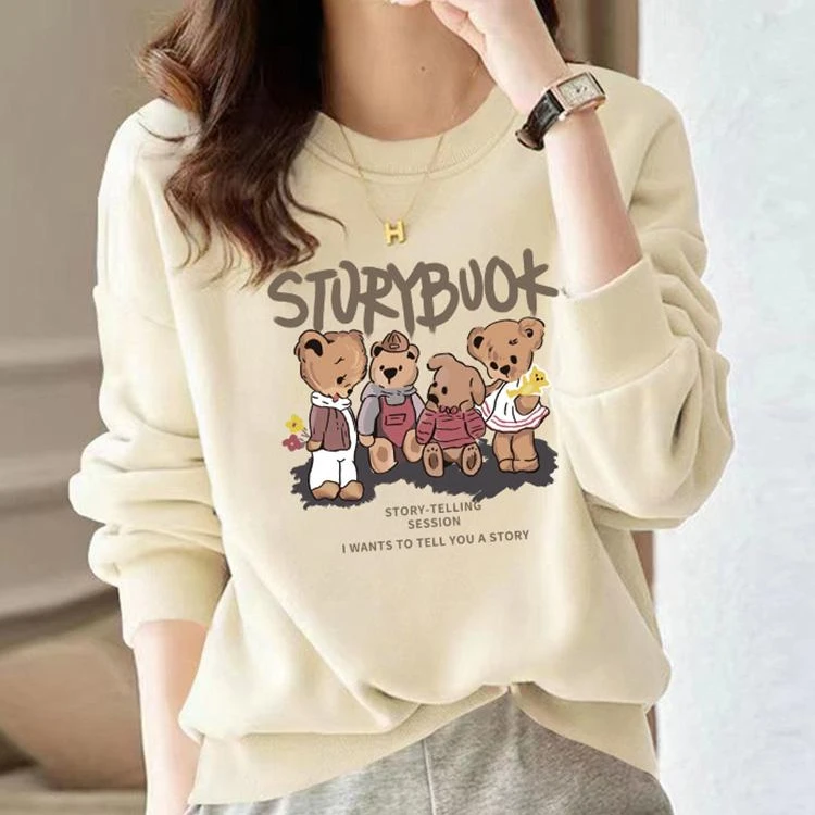 春季圆领卫衣男韩版百搭套头上衣圆领卫衣女时尚印花宽松休闲长袖