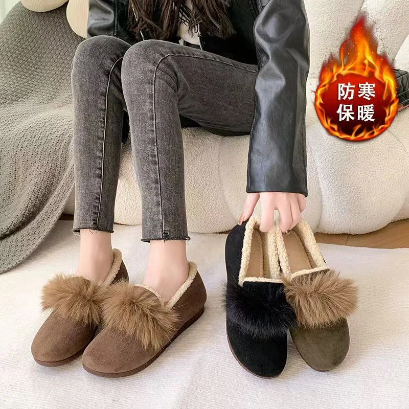 新款棉鞋加绒软底豆豆鞋子保暖一脚蹬加厚女鞋H