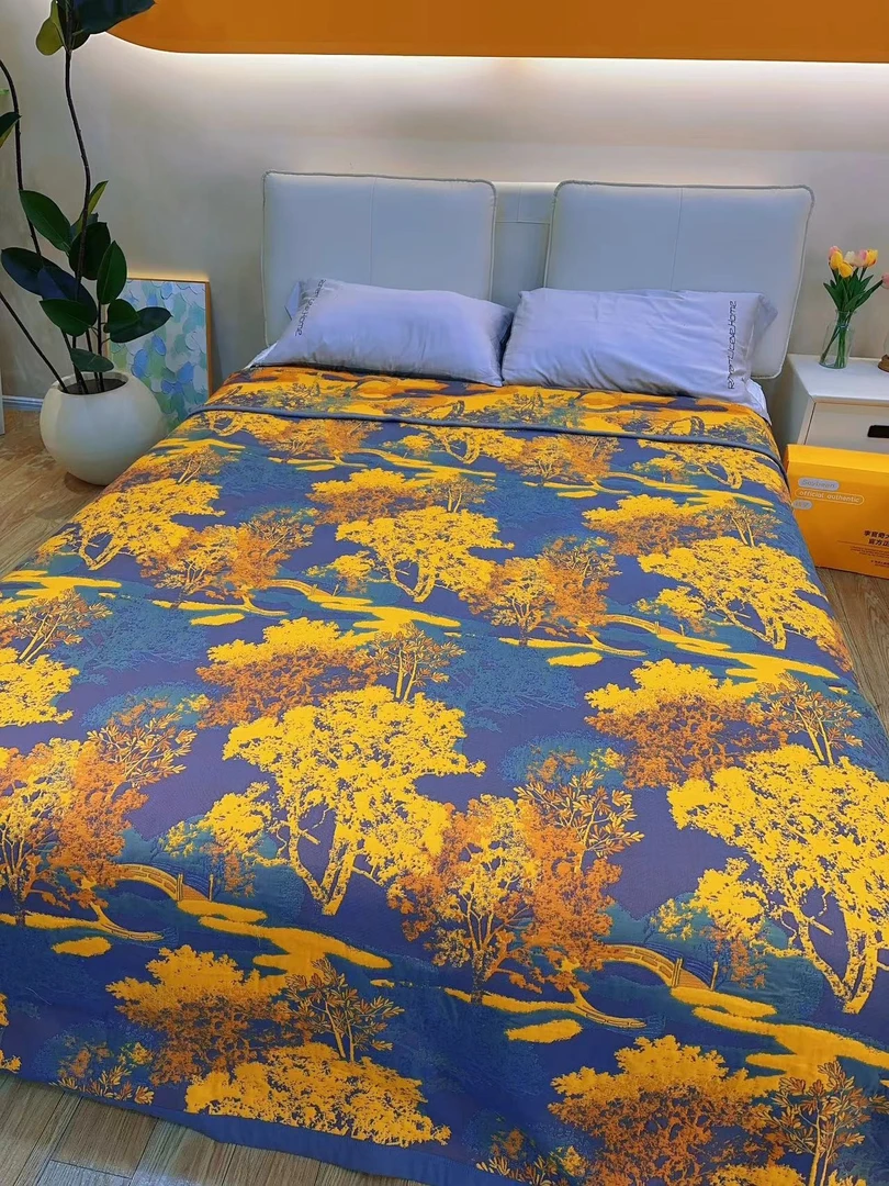 【琼林玉树】*紫 全棉双层纱李官奇大豆被保暖舒适单人150*200cm