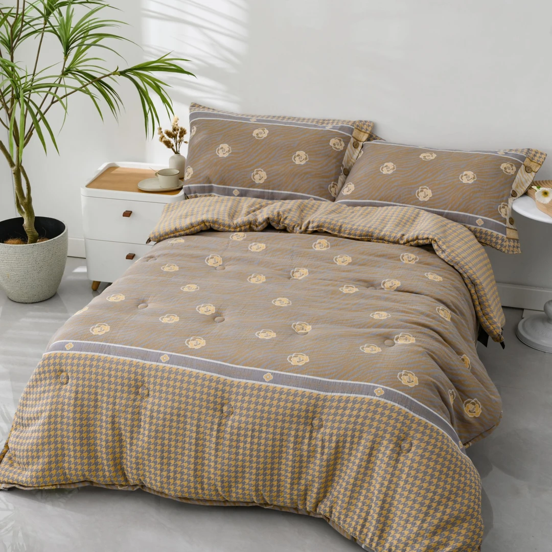 【茶花物语】八斤千鸟格 全棉双层纱保暖被加厚200*230cm