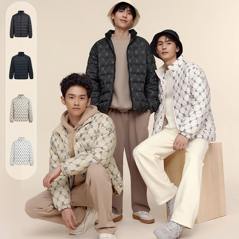 波司登2023春秋新立领潮流复古老花情侣装轻薄羽绒服1011