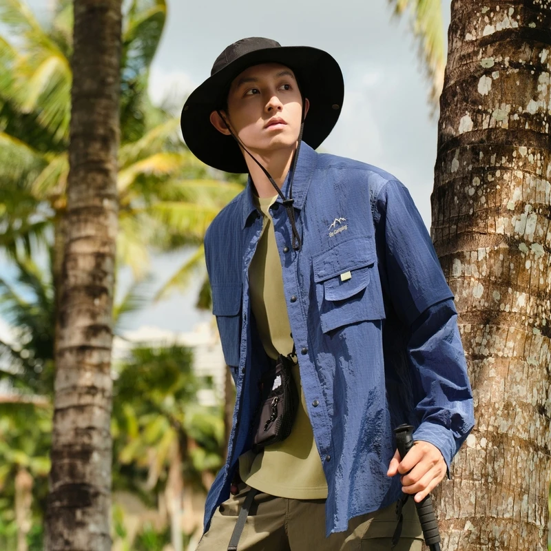 波司登夏季防晒衣新款男常规户外露营防水衬衫式可拆袖防晒服外套