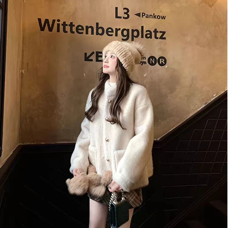 温暖高领仿貂毛外套气质高级毛绒显瘦冬季皮毛一体毛毛上衣女