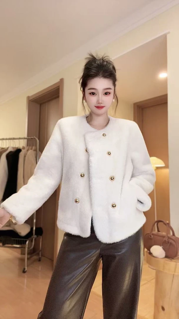 小香风水貂毛毛外套女年轻款气质显瘦皮毛一体毛绒环保仿皮草上衣