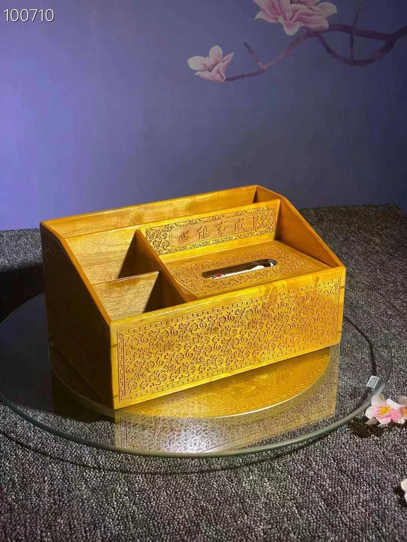 金丝楠小叶桢楠收纳盒纸巾盒文夹实木雕刻礼品盒办公桌摆件抽纸盒
