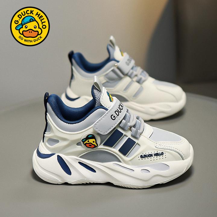 小黄鸭男童鞋春秋2024新款皮面防水儿童运动鞋中小童男孩休闲跑鞋