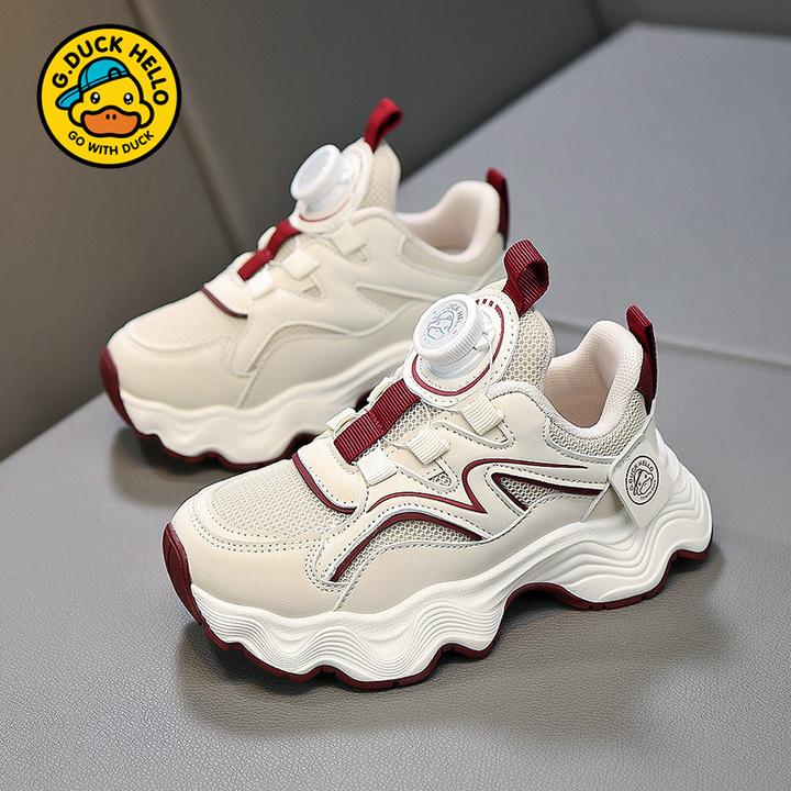小黄鸭男童鞋子儿童运动鞋2024春秋新款网面透气男孩旋转纽扣潮鞋