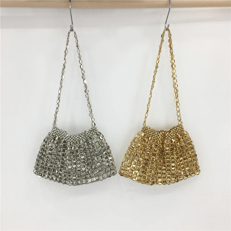 新款时髦bling闪闪亮晶晶手工串珠编制瓜子包手提腋下包女