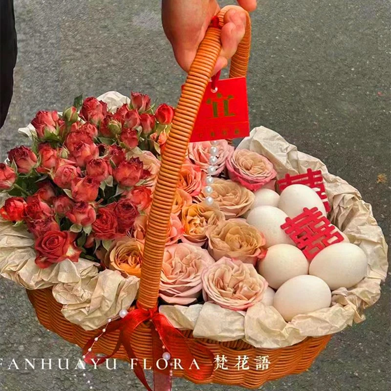 仿藤编手提花篮花店节日大号礼品月子鸡蛋篮子水果零食高档提篮