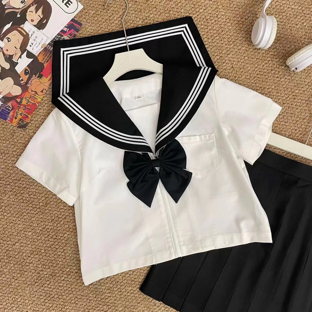 正统jk基础款正版中间服黑白三本制服裙日系水手服