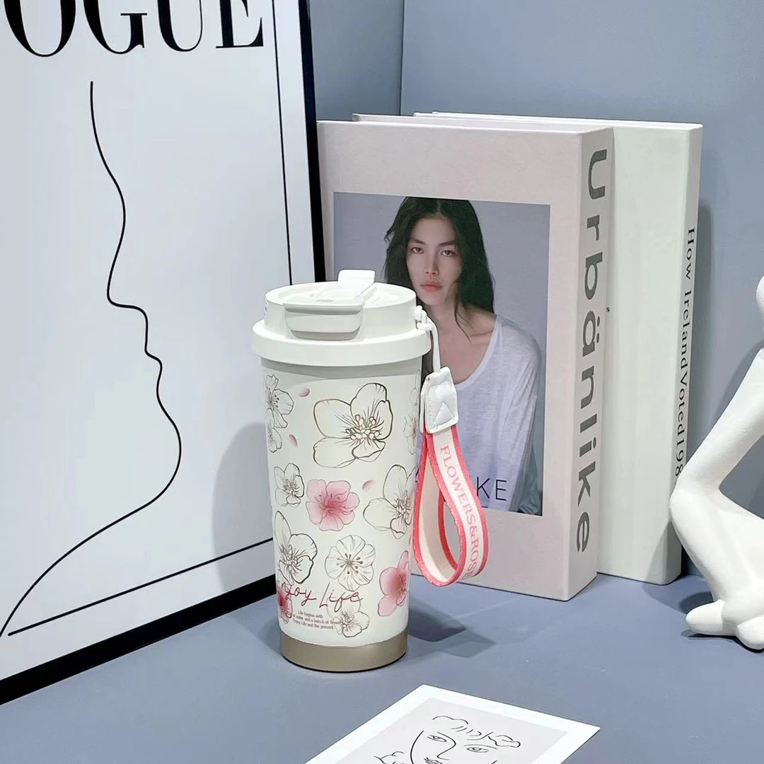 樱桃咖啡杯316一体无缝不锈钢双饮保温杯时尚水杯便携手提可爱