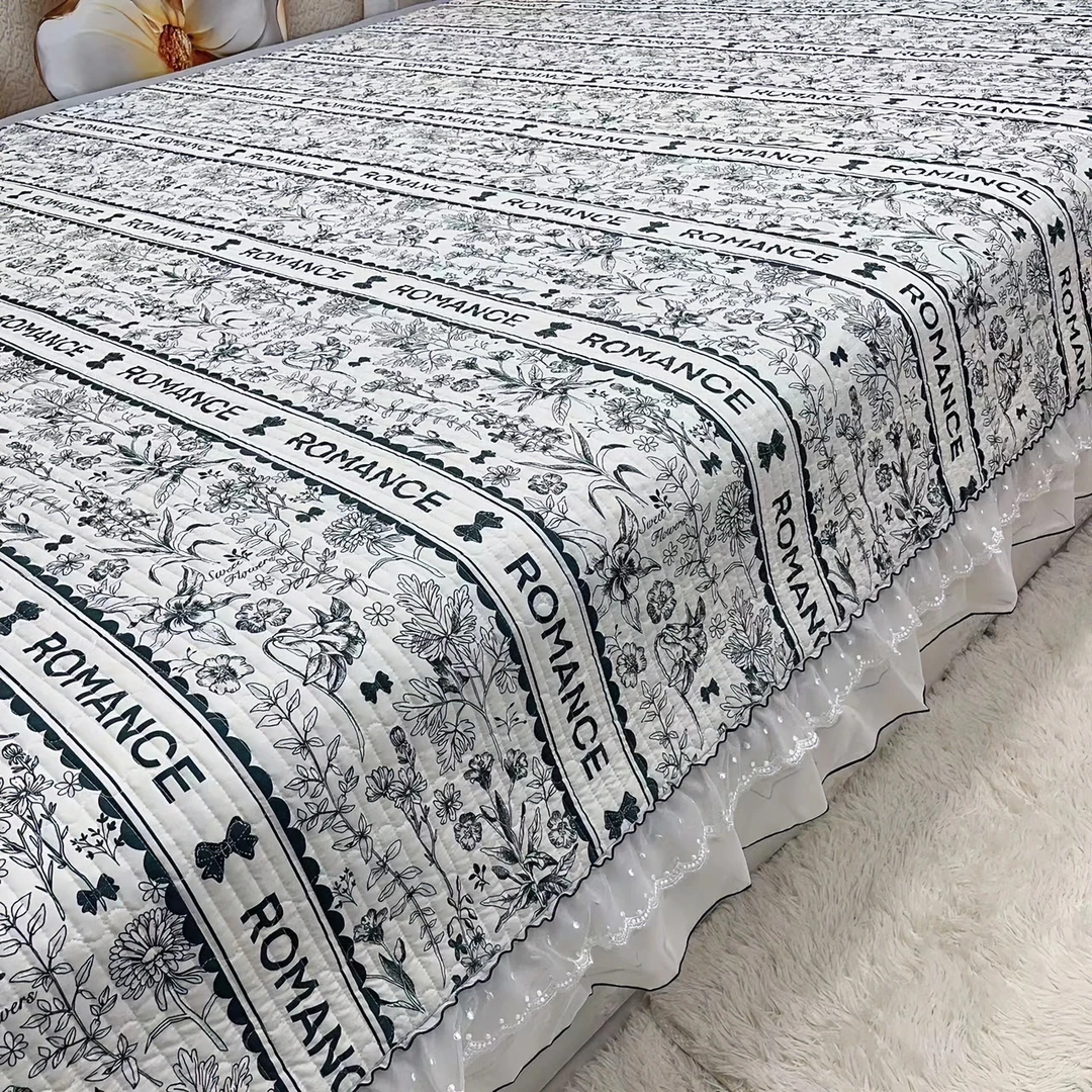 夹棉加厚韩式三层花边双面绗缝榻榻米亲肤床盖炕盖四季通用双人床