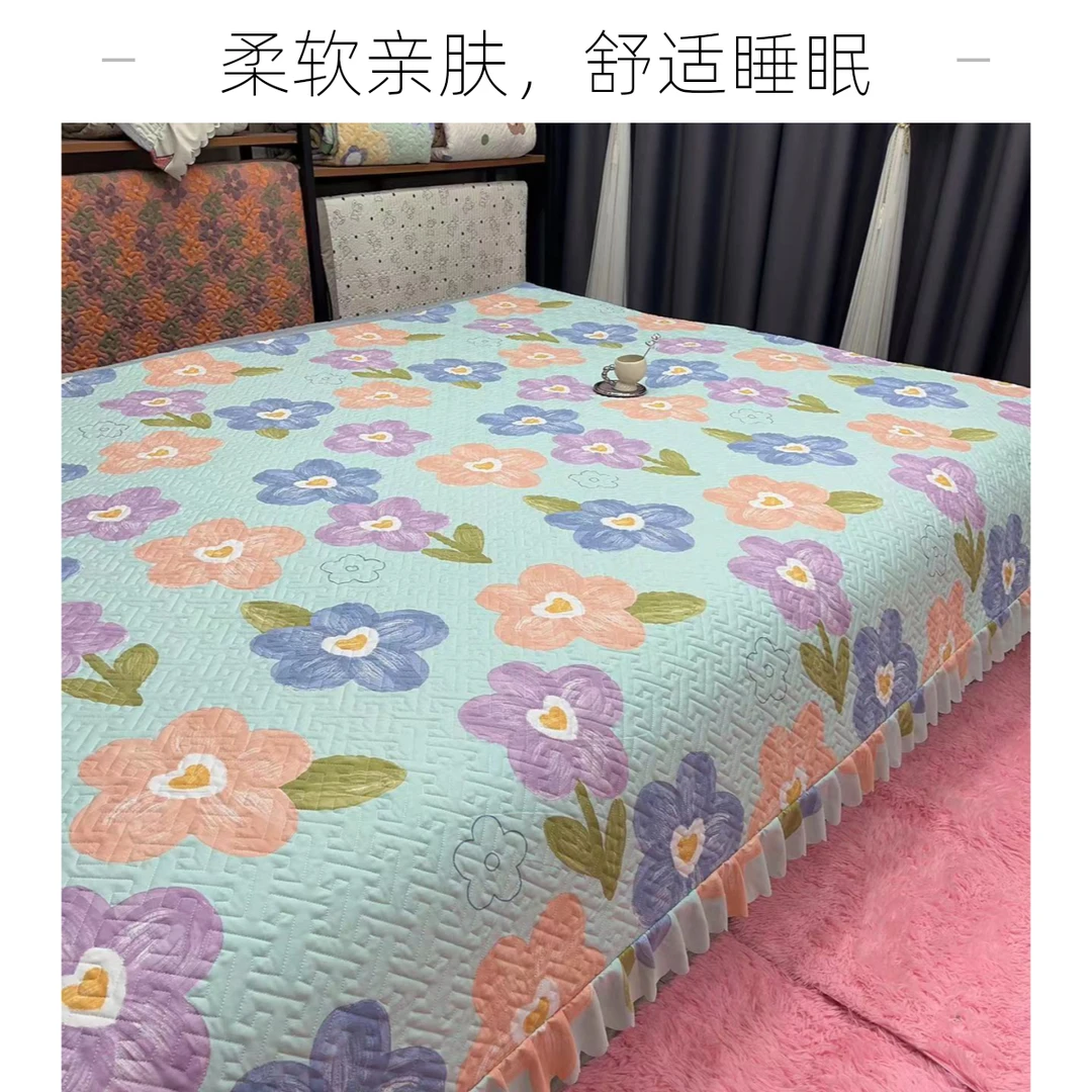 四季新款柔软亲肤加厚花边夹棉高端农村大炕榻榻米床单床盖多功能