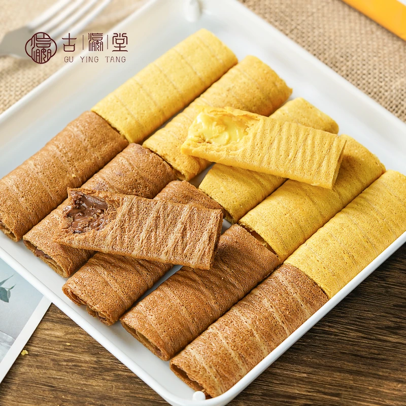 咖啡黑巧轻脆卷咸蛋黄夹心蛋卷健康手工点心办公室追剧休闲小零食