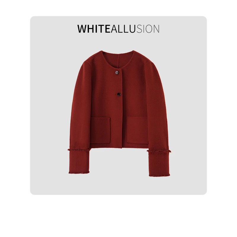 素典【新年流光】纯绵羊毛小香大衣~流苏箱型短款双面呢外套3023