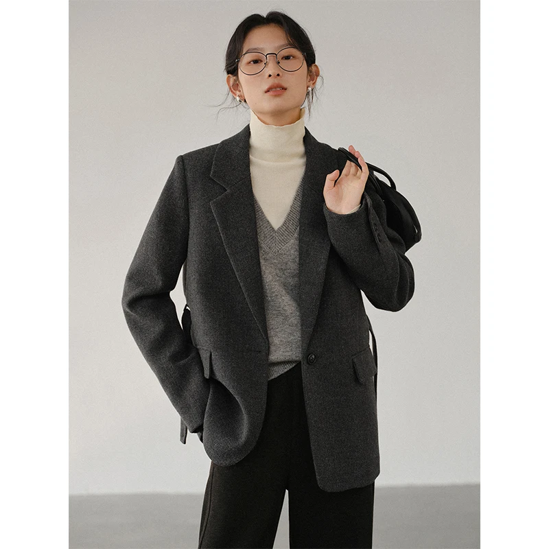 素典【墨尔本】夹棉加厚毛呢外套新款休闲小个子高级感西装大衣2939