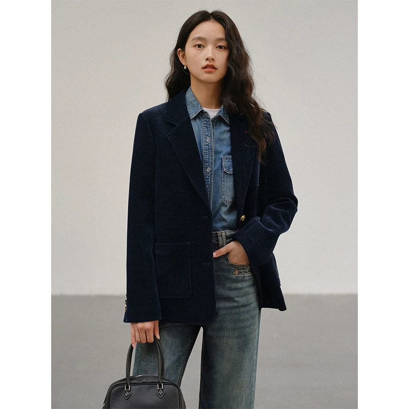 素典【暮色时分】复古灯芯绒西装羽绒服白鸭绒加厚气质小西服3021