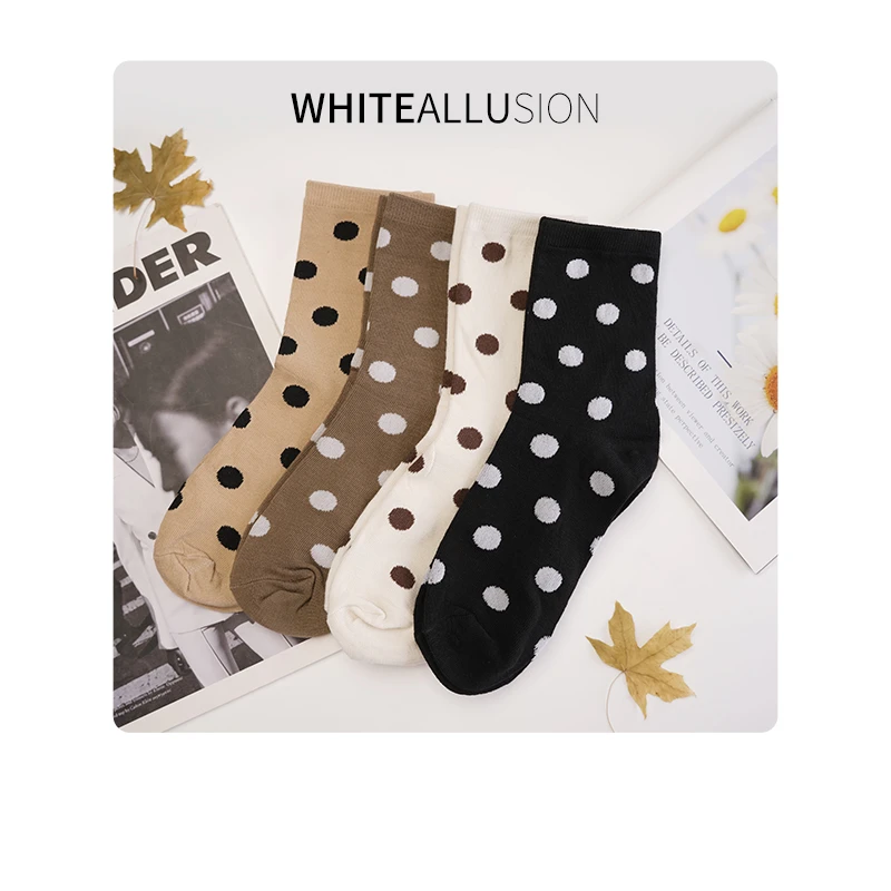 素典【奶茶袜】秋冬氛围穿搭中筒袜~圆点百搭透气舒适韩版袜子2961