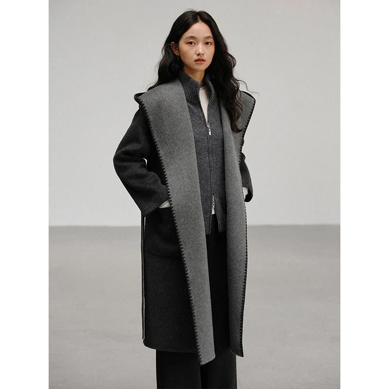 素典【心软的神】双面穿连帽全羊毛大衣中长款高级感毛呢外套3055