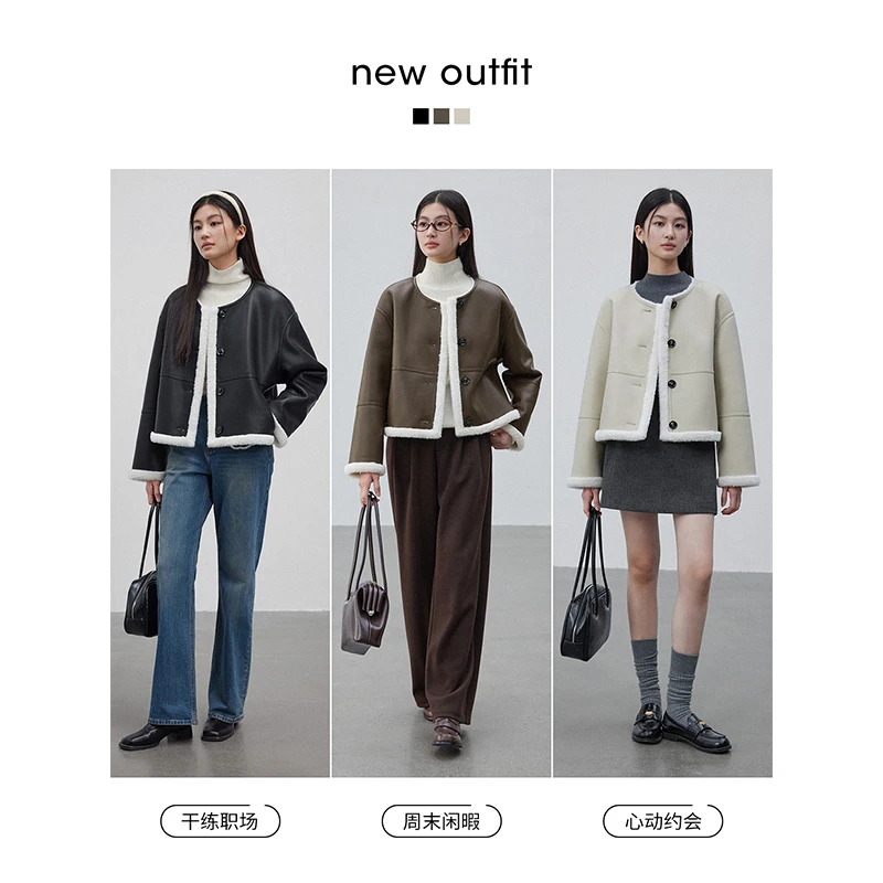 素典【费尔岛】两面穿羊*羔毛外套~皮毛一体设计感毛毛短外套2892